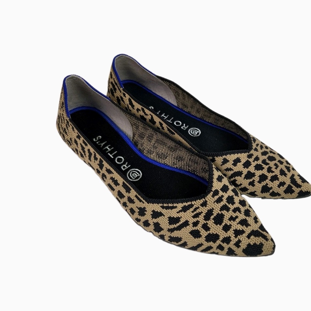 Rothy's The Point Women Size 9.5 Leopard Print Knit Pointed Toe Flats